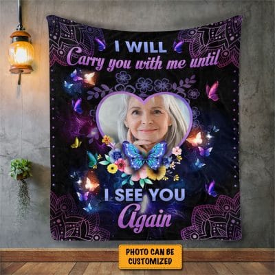 Alternative view of I Will Carry You With Me Until I See You Again Personalized Throw Blanket - Custom Photo Memorial Family Premium Blanket