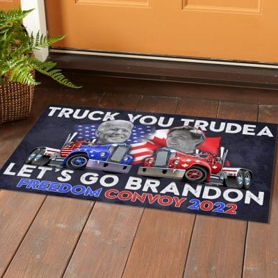 Alternative view of Truck You Trudeau Lets Go Brandon Freedom Convoy 2022 Canada Truckers Anti Biden And Trudeau Entrance Indoor Outdoor Decorative Doormat