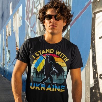Alternative view of Bigfoot I Stand With Ukraine T-shirt - Bigfoot Ukraine Flag Shirt