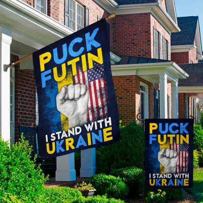 Alternative view of Puck Futin I Stand With Ukraine Anti Putin Outdoor Indoor Decorative Garden Flag - House Flag - Wall Flag