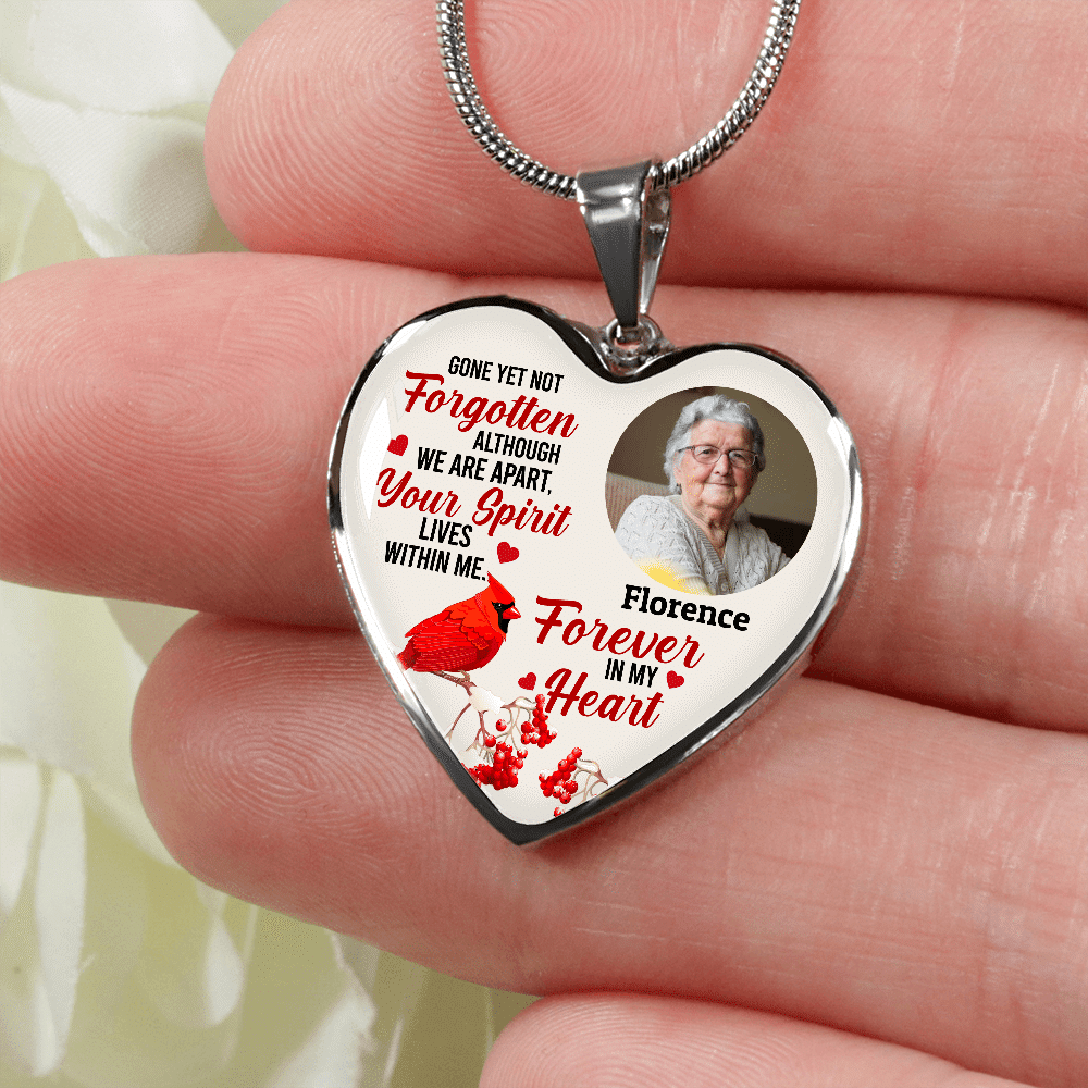 Custom Photo Gone Yet Not Forgotten Cardinal Memorial Heart Pendant Necklace - Bangle - Personalized Memorial Gifts