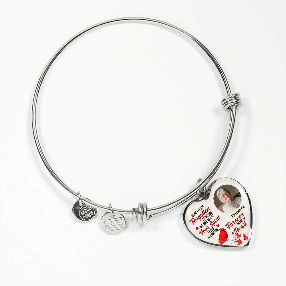 Custom Photo Gone Yet Not Forgotten Cardinal Memorial Heart Pendant Necklace - Bangle - Personalized Memorial Gifts