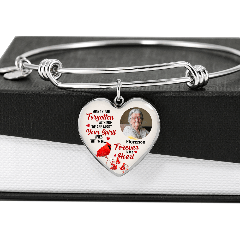 Custom Photo Gone Yet Not Forgotten Cardinal Memorial Heart Pendant Necklace - Bangle - Personalized Memorial Gifts