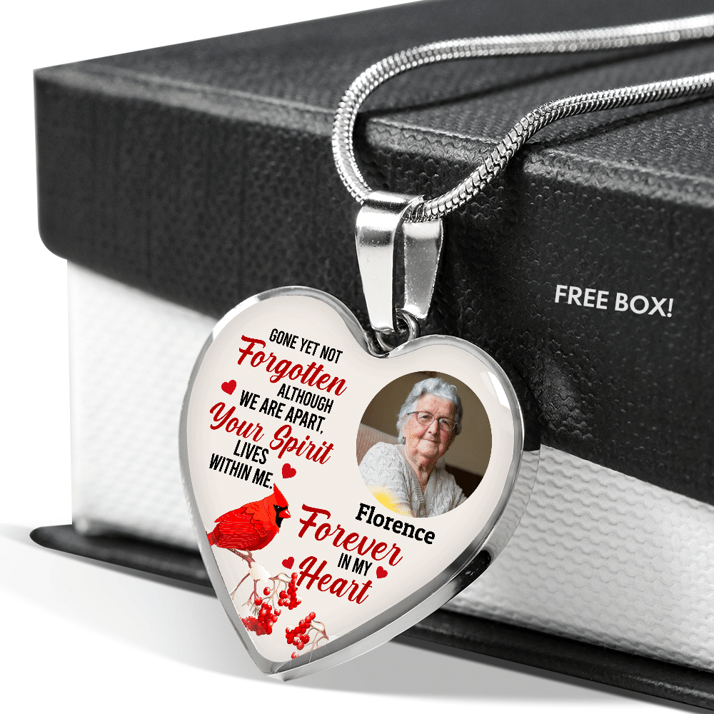 Custom Photo Gone Yet Not Forgotten Cardinal Memorial Heart Pendant Necklace - Bangle - Personalized Memorial Gifts
