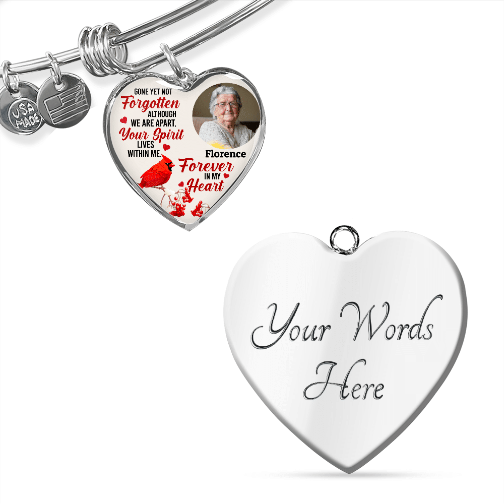 Custom Photo Gone Yet Not Forgotten Cardinal Memorial Heart Pendant Necklace - Bangle - Personalized Memorial Gifts