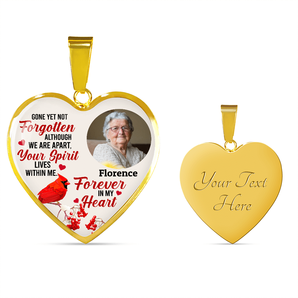 Custom Photo Gone Yet Not Forgotten Cardinal Memorial Heart Pendant Necklace - Bangle - Personalized Memorial Gifts