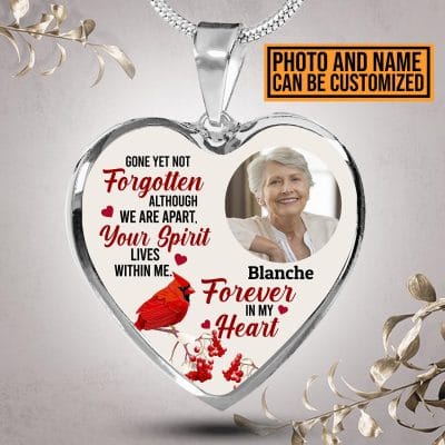 Custom Photo Gone Yet Not Forgotten Cardinal Memorial Heart Pendant Necklace - Bangle - Personalized Memorial Gifts