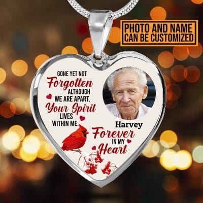 Alternative view of Custom Photo Gone Yet Not Forgotten Cardinal Memorial Heart Pendant Necklace - Bangle - Personalized Memorial Gifts