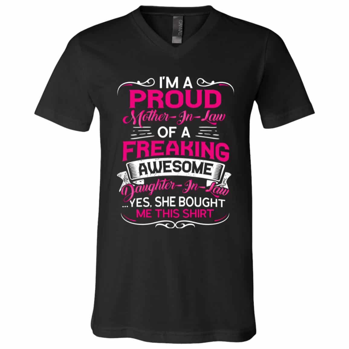 7VT. Proud Mother In Law Daughter, Black, V-Neck T-Shirt 7VT. Proud Mother In Law Daughter, Black, V-Neck T-Shirt