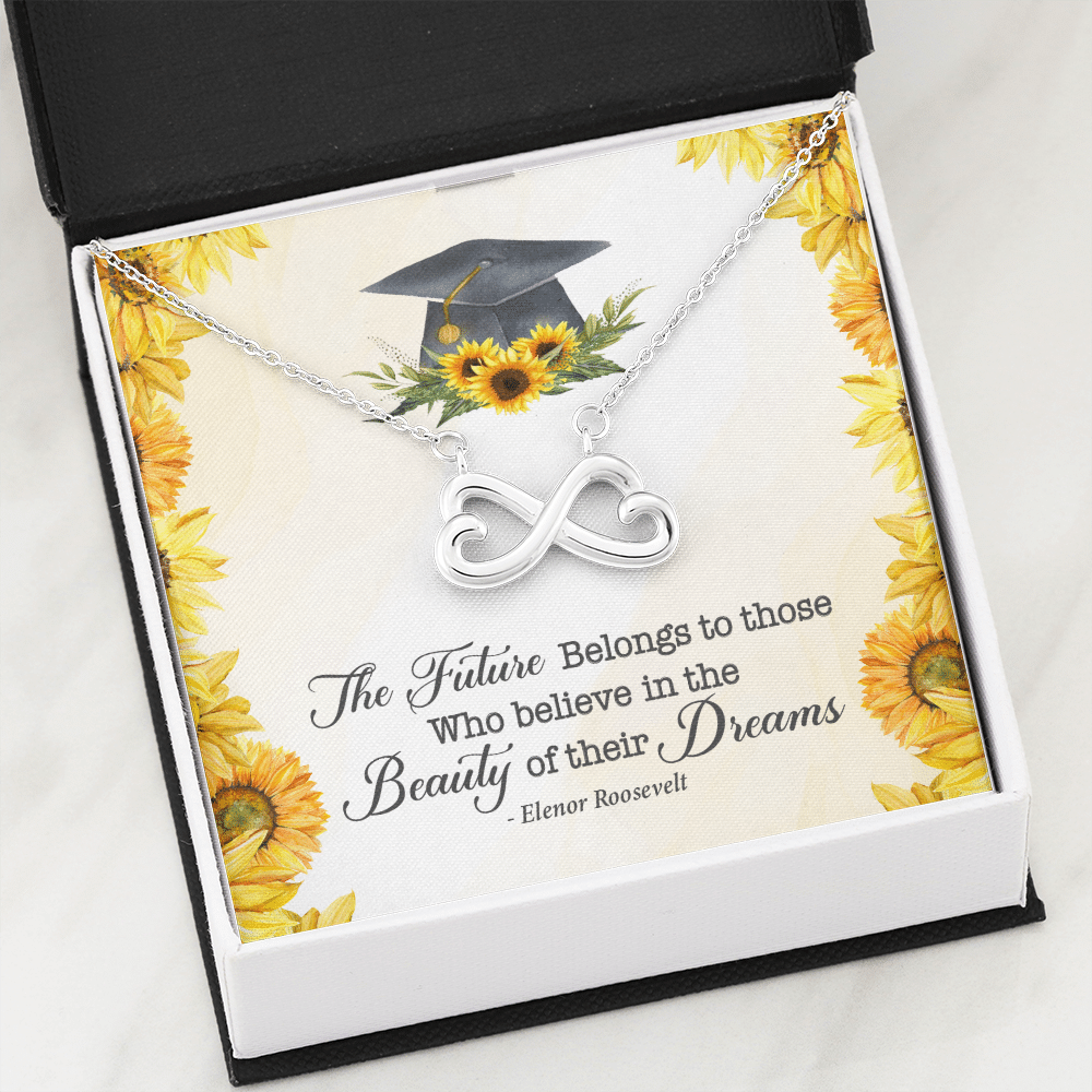 The Future Belongs To Those Who Believe Senior Graduation Infinity Heart Necklace