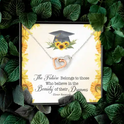 The Future Belongs To Those Who Believe Senior Graduation Interlocking Heart Necklace