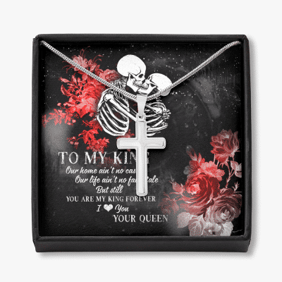 To My King Our Home Ain't No Castle Our Life Ain't No Fairy Tale Artisan Crafted Cross Necklace - Artisan Crafted Cross Necklace