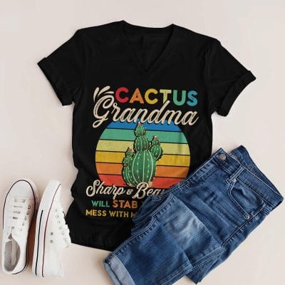 Alternative view of Cactus Grandma Sharp And Beautiful Will Stab You If You Mess With My Grandkids Vintage T-Shirt Funny Nana Gifts