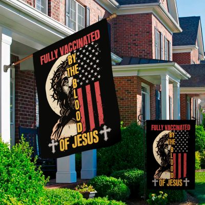 Alternative view of Fully Vaccinated By The Blood Of Jesus Outdoor Indoor Decorative Garden Flag - House Flag - Wall Flag