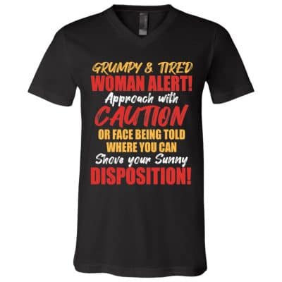 2VT. Grumpy And Tired Woman, Black, V-Neck T-Shirt