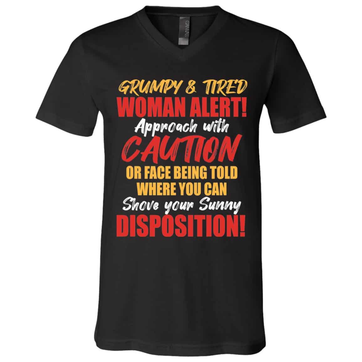2VT. Grumpy And Tired Woman, Black, V-Neck T-Shirt