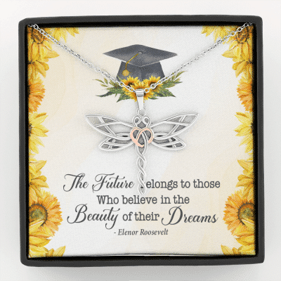 The Future Belongs To Those Who Believe Senior Graduation Dragonfly Necklace - Dragonfly Necklace