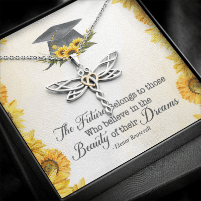 The Future Belongs To Those Who Believe Senior Graduation Dragonfly Necklace