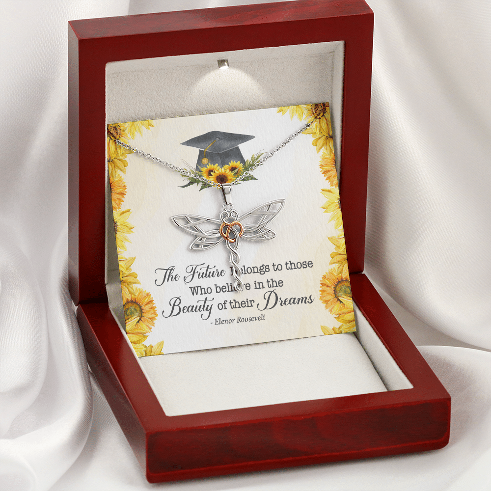 The Future Belongs To Those Who Believe Senior Graduation Dragonfly Necklace