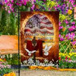 4VT. He Is Not Here Garden Flag Mockup 4