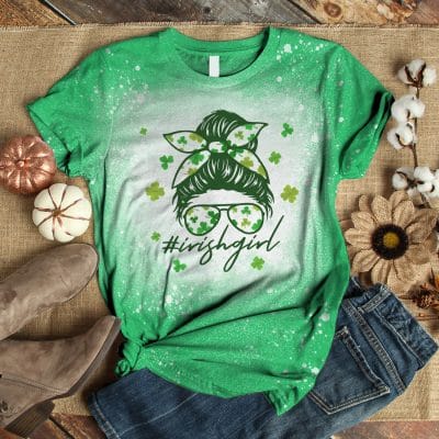 Irish Girl Funny St Patrick's Day Girl Shamrock Sublimation Bleached T-Shirt