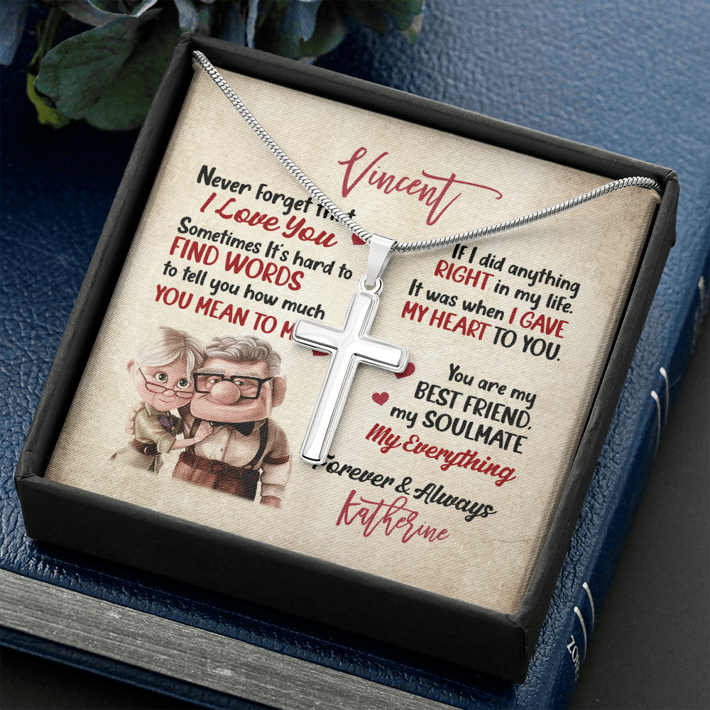 Personalized To My Husband Never Forget That I Love You Artisan Crafted Cross Necklace - Husband Gifts From Wife