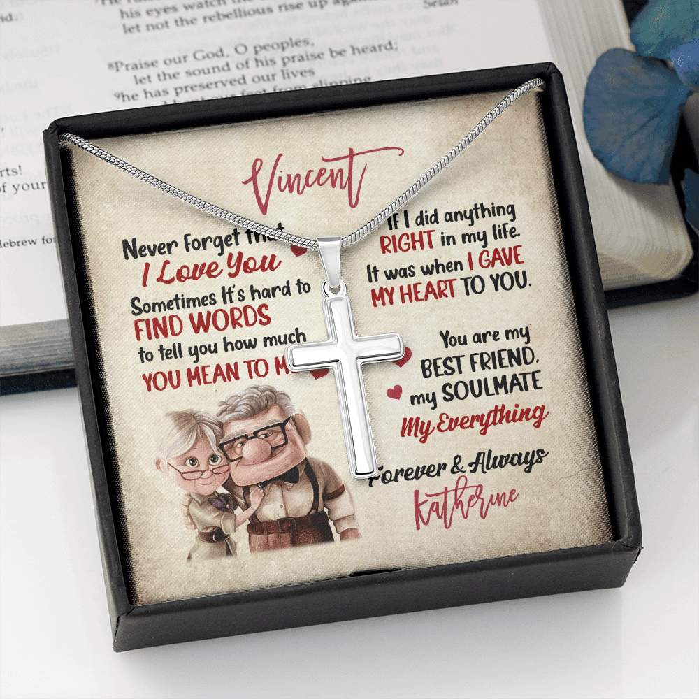 Personalized To My Husband Never Forget That I Love You Artisan Crafted Cross Necklace - Husband Gifts From Wife