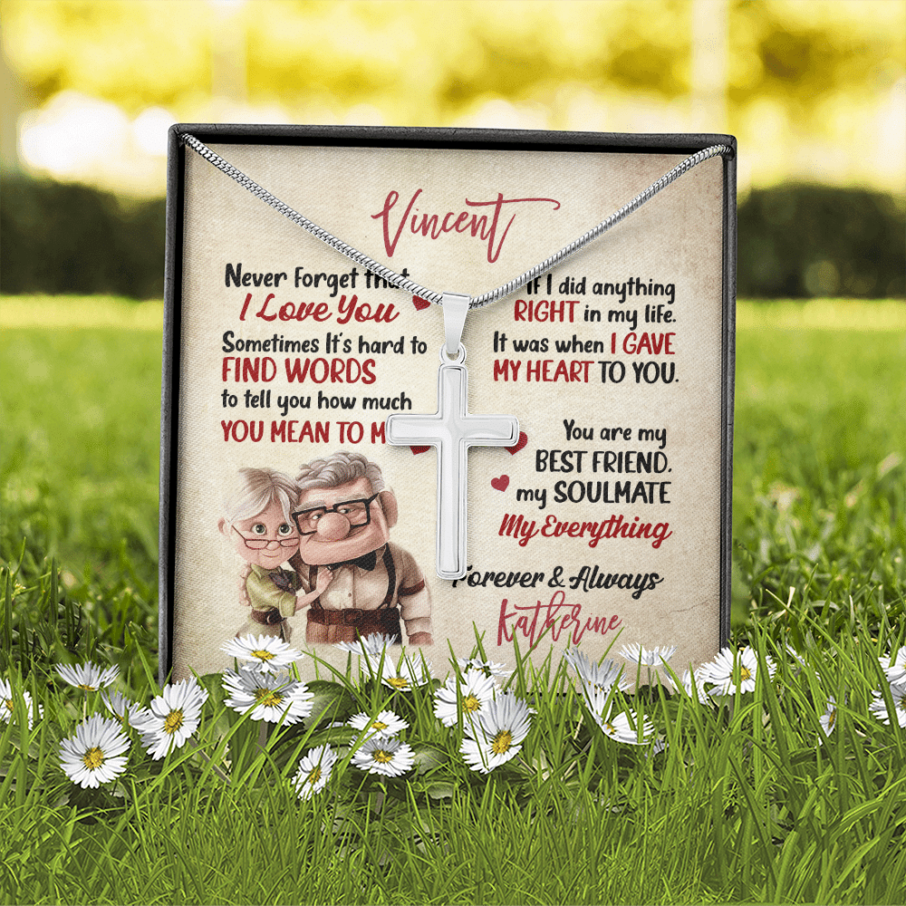 Personalized To My Husband Never Forget That I Love You Artisan Crafted Cross Necklace - Husband Gifts From Wife