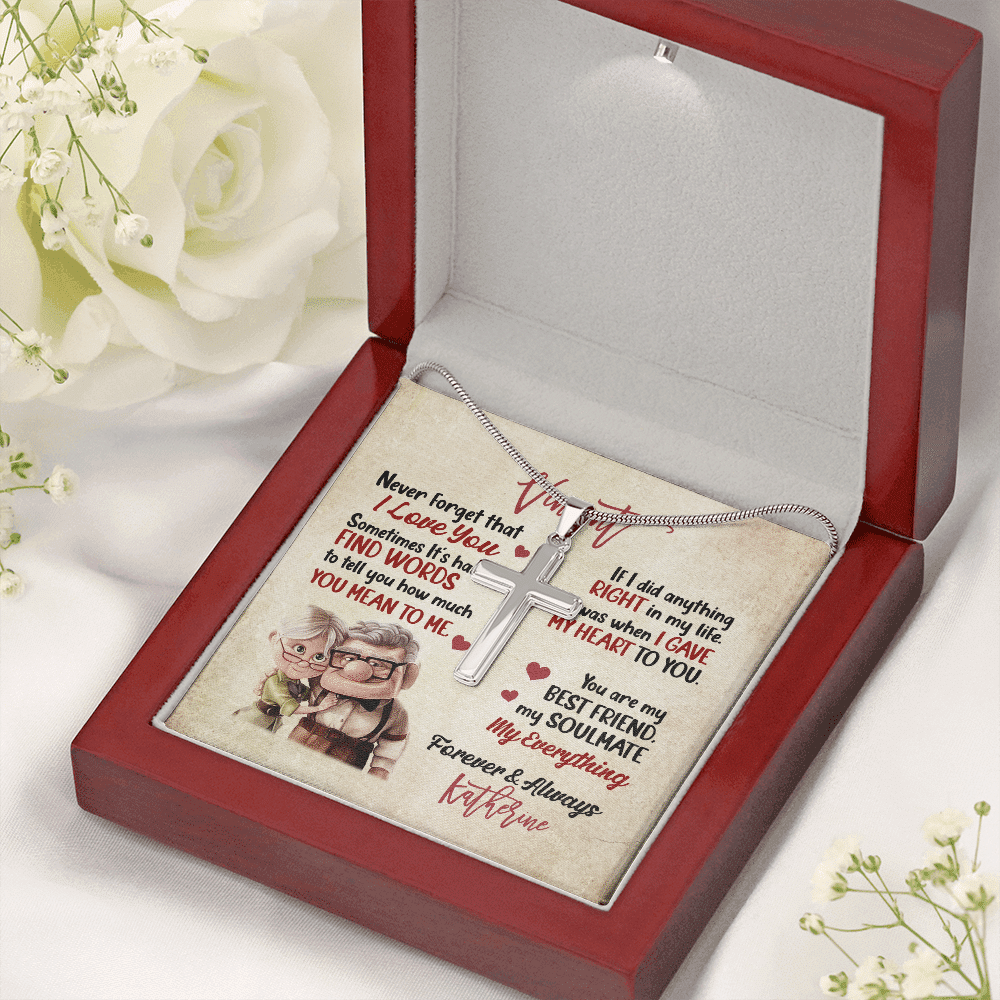 Personalized To My Husband Never Forget That I Love You Artisan Crafted Cross Necklace - Husband Gifts From Wife