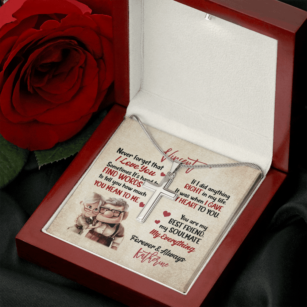 Personalized To My Husband Never Forget That I Love You Artisan Crafted Cross Necklace - Husband Gifts From Wife