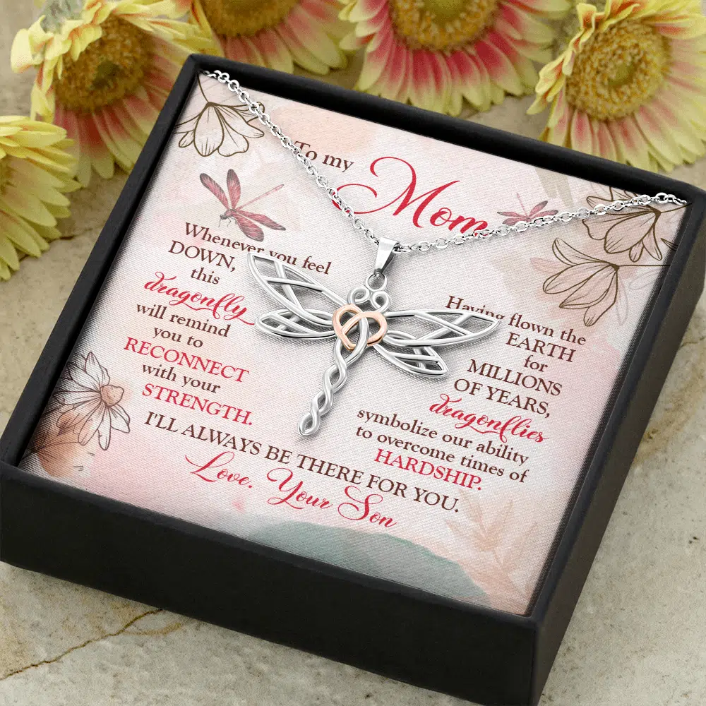 Son To My Mom Whenever You Feel Down This Dragonfly Will Remind You Dragonfly Necklace Mothers Day Gifts Necklaces