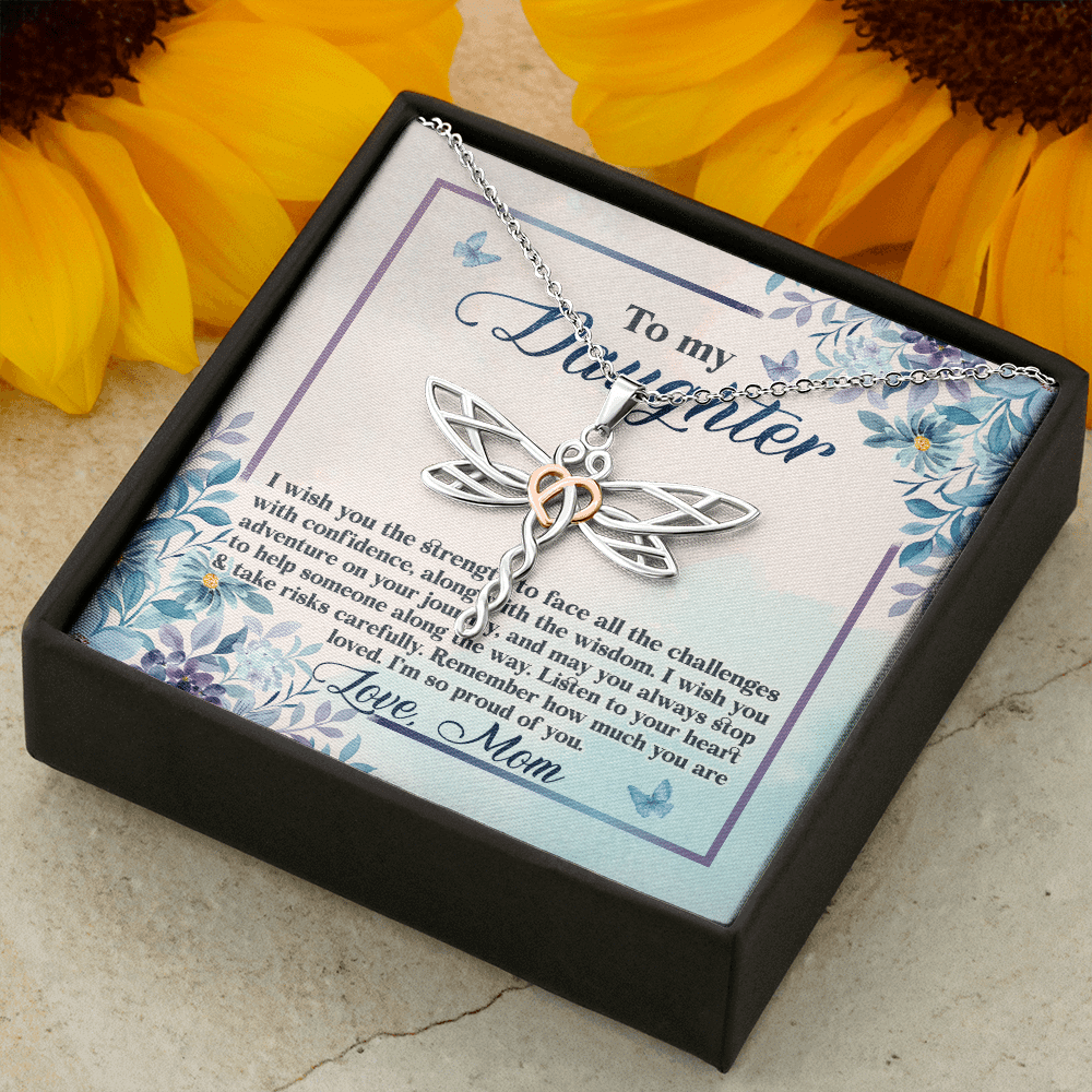 To My Daughter Remember how Much You Are Loved Dragonfly Pendant Necklace