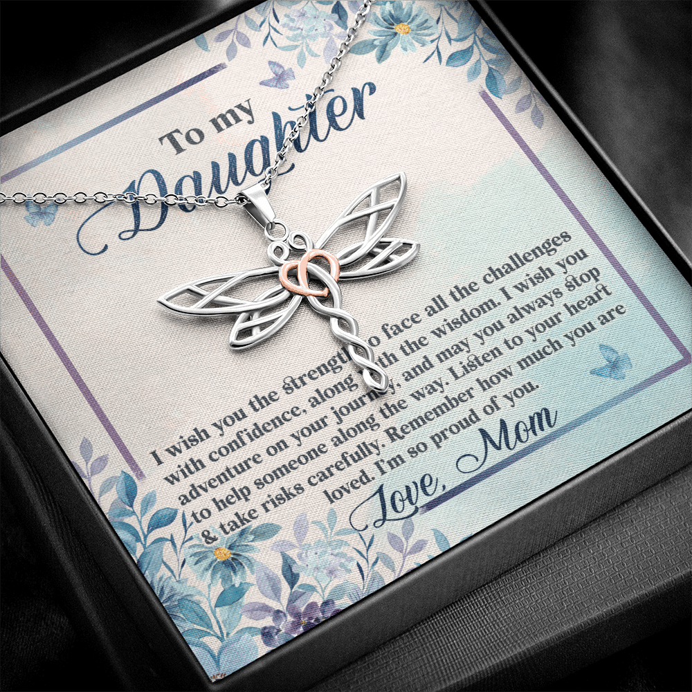To My Daughter Remember how Much You Are Loved Dragonfly Pendant Necklace