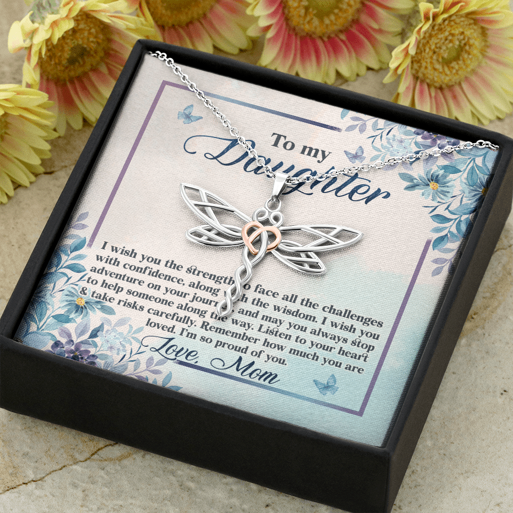 To My Daughter Remember how Much You Are Loved Dragonfly Pendant Necklace