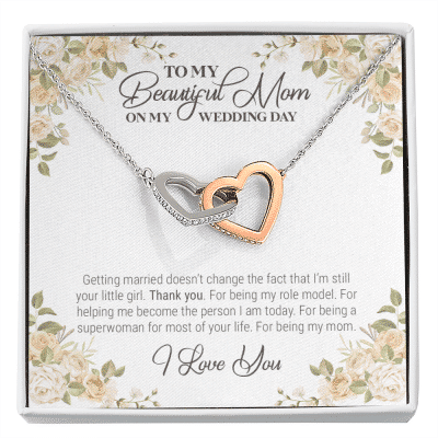 To My Beautiful Mom On My Wedding Day Interlocking Hearts Pendant Necklace - Wedding Gift For Mom From Bride - Interlocking Hearts Necklace