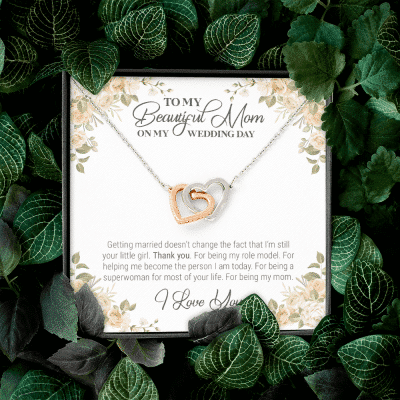 To My Beautiful Mom On My Wedding Day Interlocking Hearts Pendant Necklace - Wedding Gift For Mom From Bride