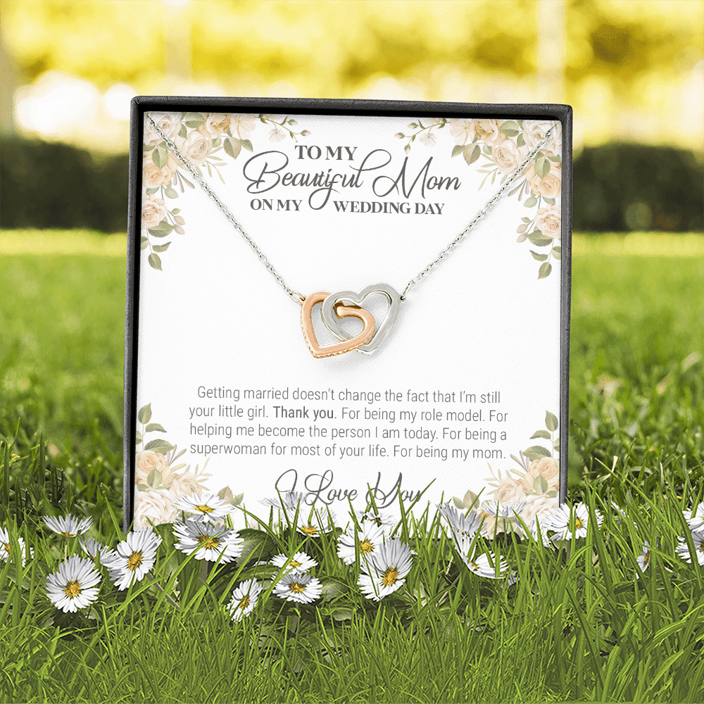 To My Beautiful Mom On My Wedding Day Interlocking Hearts Pendant Necklace - Wedding Gift For Mom From Bride To My Beautiful Mom On My Wedding Day Interlocking Hearts Pendant Necklace - Wedding Gift For Mom From Bride