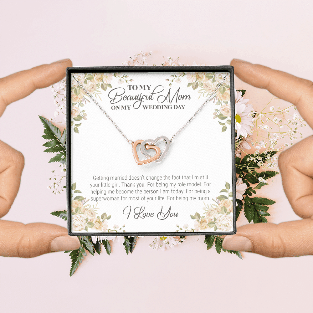 To My Beautiful Mom On My Wedding Day Interlocking Hearts Pendant Necklace - Wedding Gift For Mom From Bride To My Beautiful Mom On My Wedding Day Interlocking Hearts Pendant Necklace - Wedding Gift For Mom From Bride