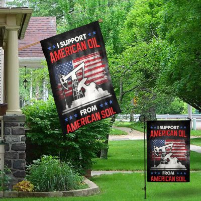 Alternative view of I Support American Oil From American Soil Outdoor House Flag - Patriotic American Home Garden Flag