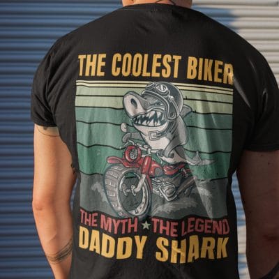 Alternative view of The Coolest Biker The Myth The Legend Daddy Retro Vintage Shark Print On Back T-Shirt