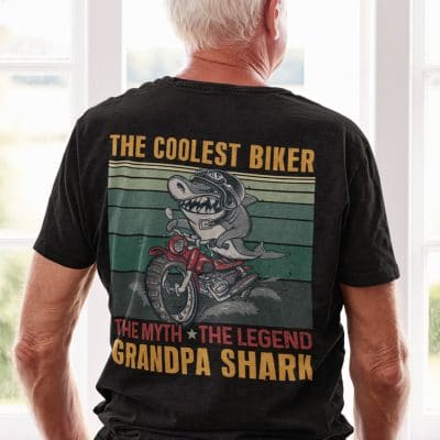 Alternative view of The Coolest Biker The Myth The Legend Grandpa Retro Vintage Shark Print On Back T-Shirt