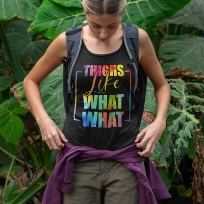 Alternative view of Thighs Like What What Funny Quotes Cotton Tank Top Tee - Ladies Racerback Tank