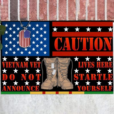 Caution Vietnam Vet Lives Here Do Not Startle Announce Yourself Entrance Indoor Outdoor Decorative Doormat  Floor Mat