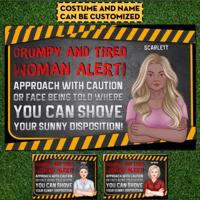 Personalized Mothers Day Gifts Grumpy And Tired Woman Alert Approach With Caution Entrance Indoor Outdoor Decorative Doormat