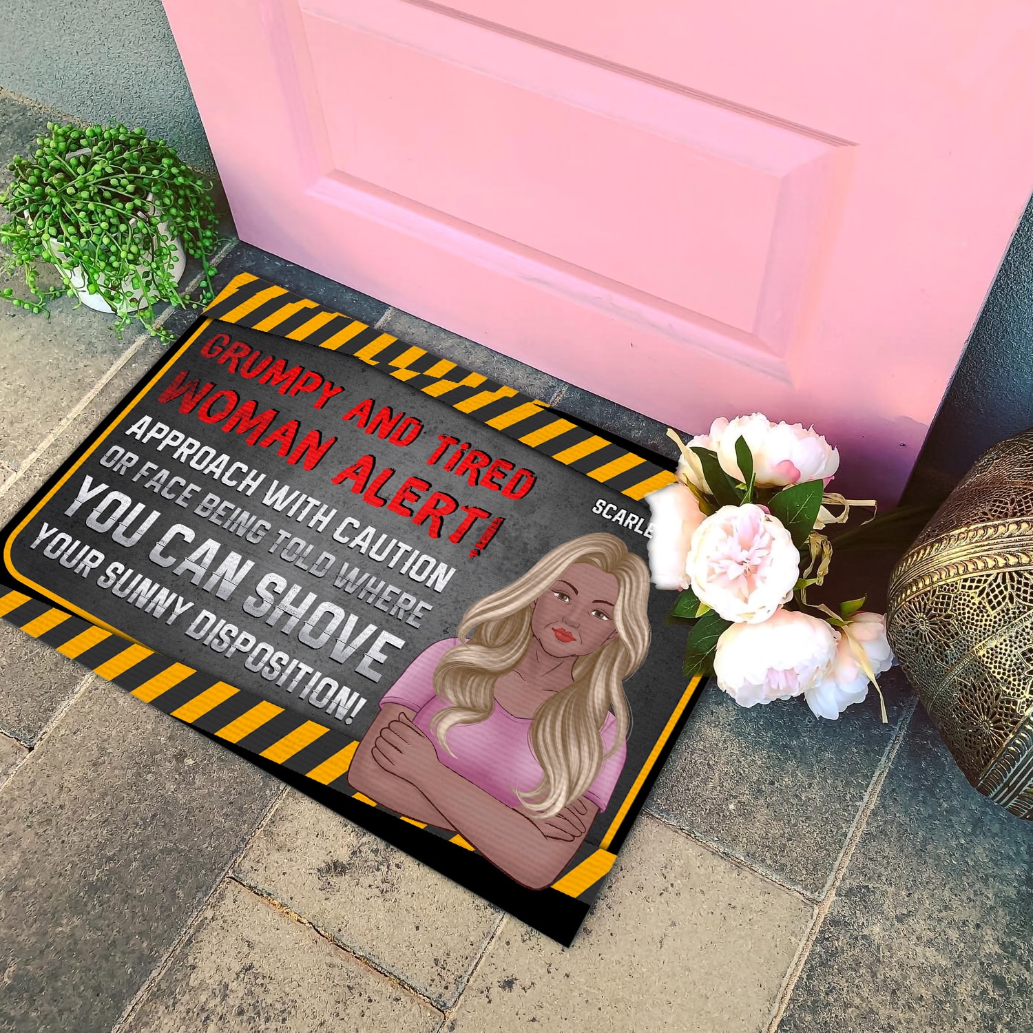 2O. Woman Alert (Sample Design) Doormat mockup 4