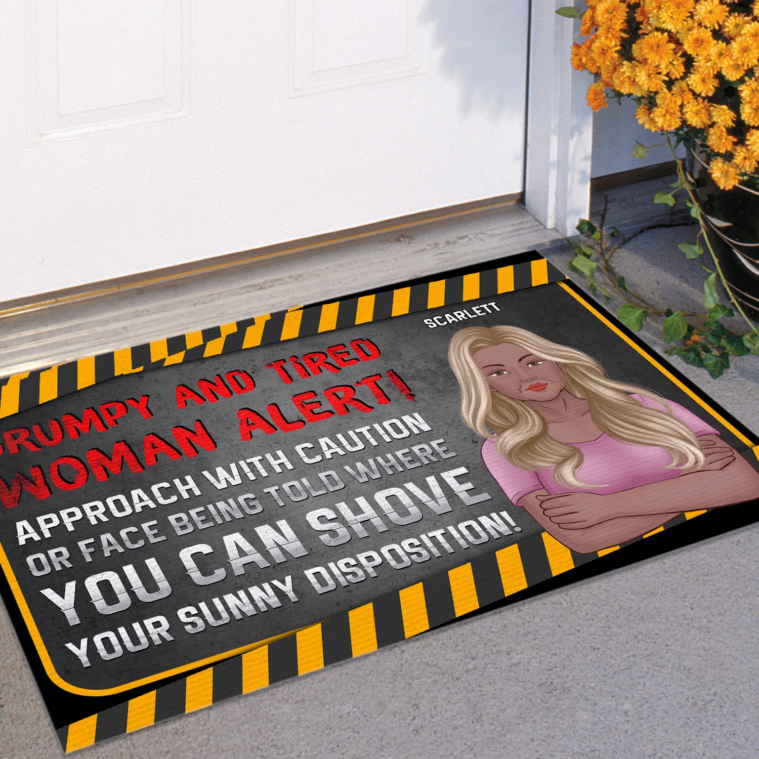2O. Woman Alert (Sample Design) Doormat mockup 11