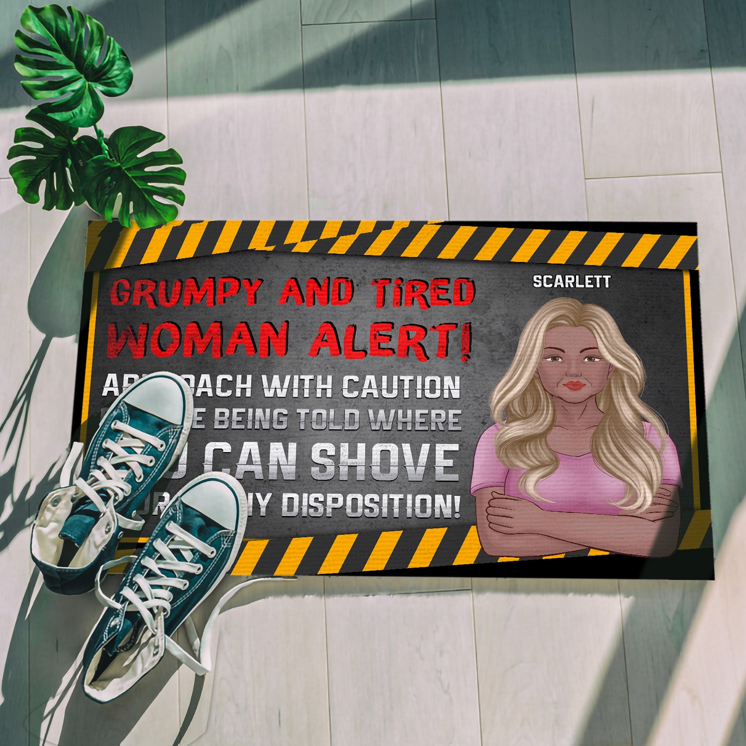 2O. Woman Alert (Sample Design) Doormat mockup 5