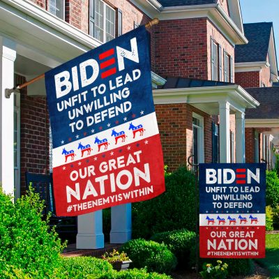 Alternative view of Biden Unfit to Lead Unwilling to Defend Our Great Nation #theenemyiswithin Outdoor Indoor Decorative Garden Flag - House Flag