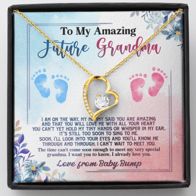 Baby Bump To My Amazing Future Grandma I Am On The Way Forever Heart Pendant Necklace - Grandma To Be Gifts - Forever Love Necklace (18K Yellow Gold)