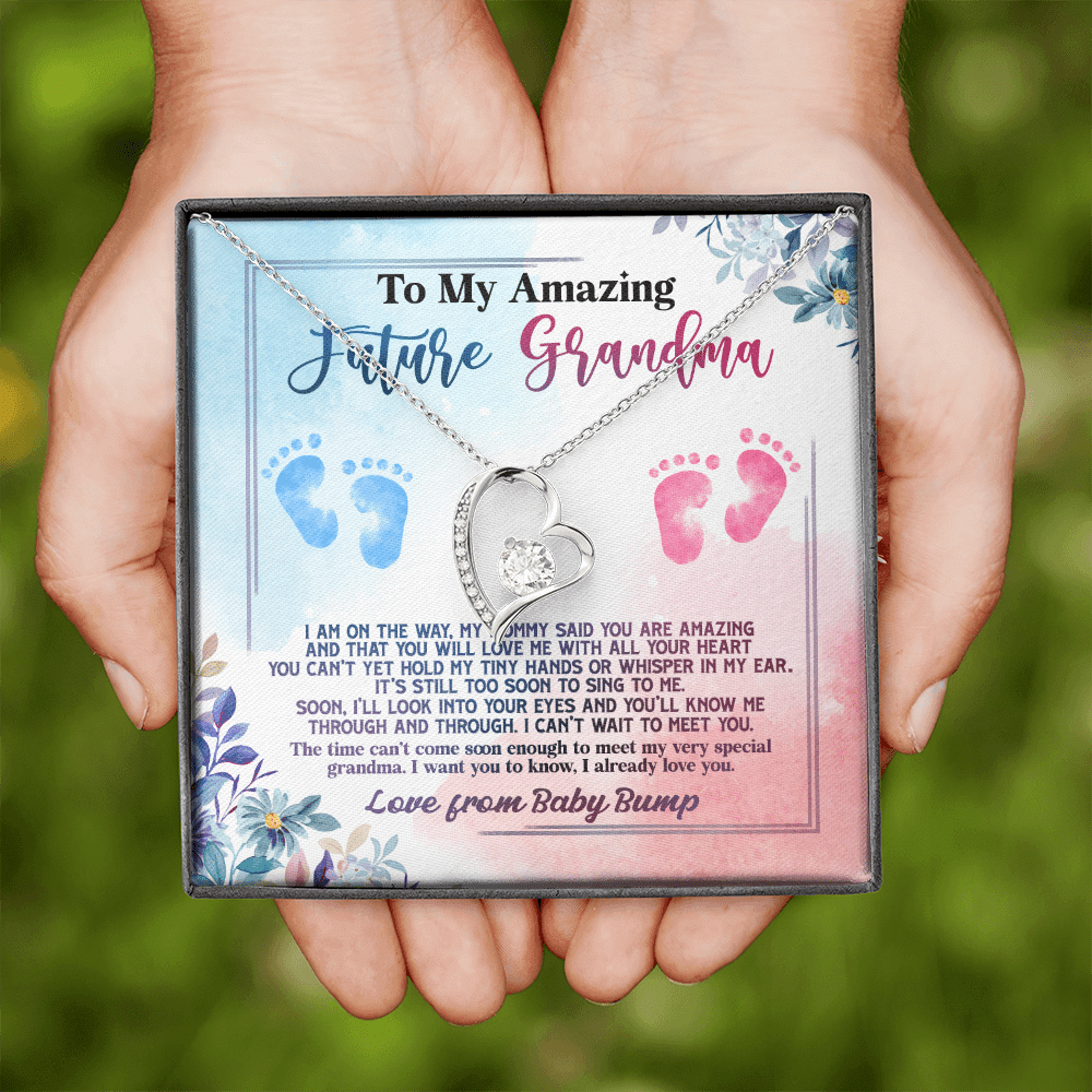 Baby Bump To My Amazing Future Grandma I Am On The Way Forever Heart Pendant Necklace - Grandma To Be Gifts
